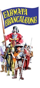 La locandina
del film Larmata Brancaleone di Mario Monicelli, 1966. Ispirato al Cervantes e al Cavaliere inesistente di Calvino, il film adotta una lingua surreale e improbabile, che ricopre un ruolo accessorio nello sviluppo delle scene.